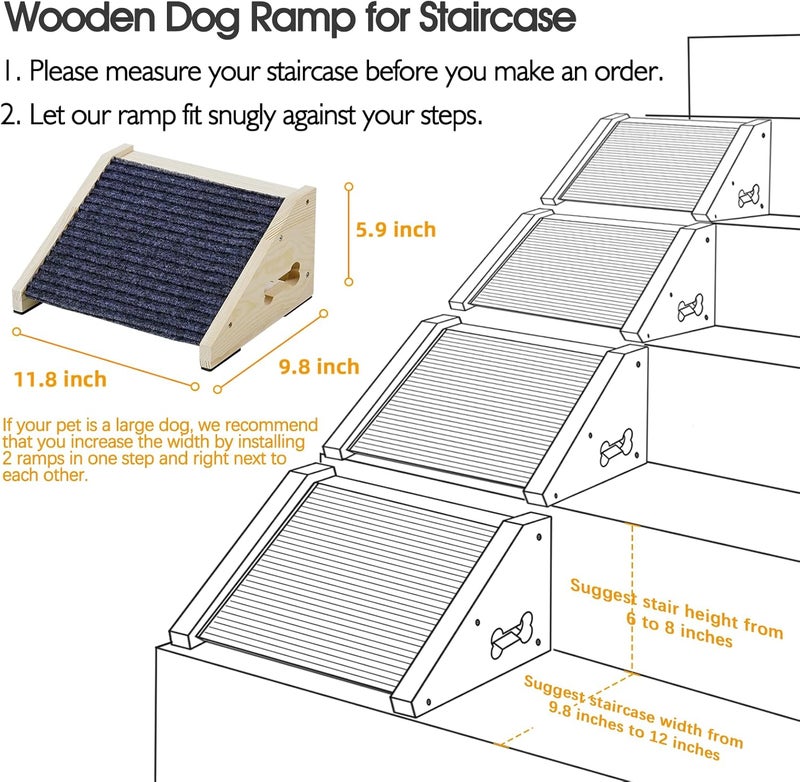 INRLKIT 4 Pack Wooden Dog Ramp for Stairs Suits for Small Medium Large Dogs Cats, Pet Steps for Staircase Ramp for Dogs Cats, Need Installation(Gray, S: 11.8 * 9.8 * 5.9 inches) - Image 3